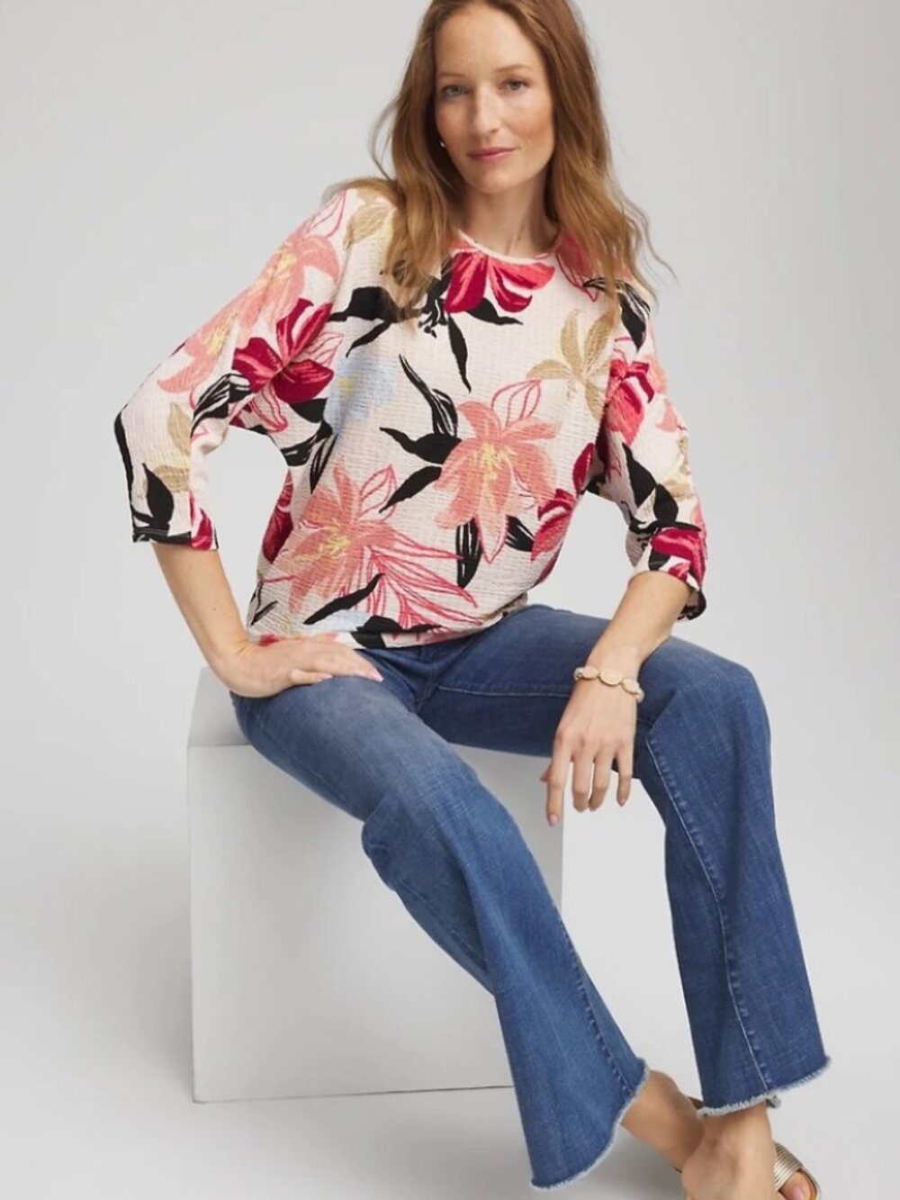 Chico's | Textured Tapered Dolman Top 3/4 sleeve-Size large NWT